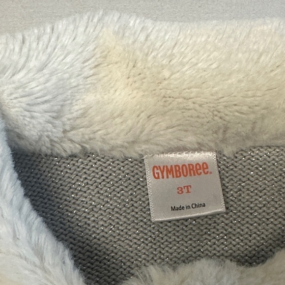 Gymboree - Silver Knit Cardigan with Faux Fur Collar - Picture 2 of 6